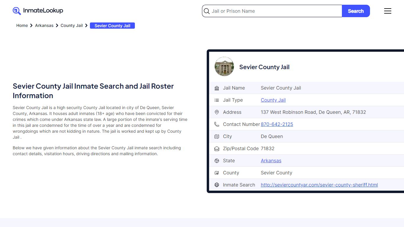 Sevier County Jail Inmate Search and Jail Roster Information